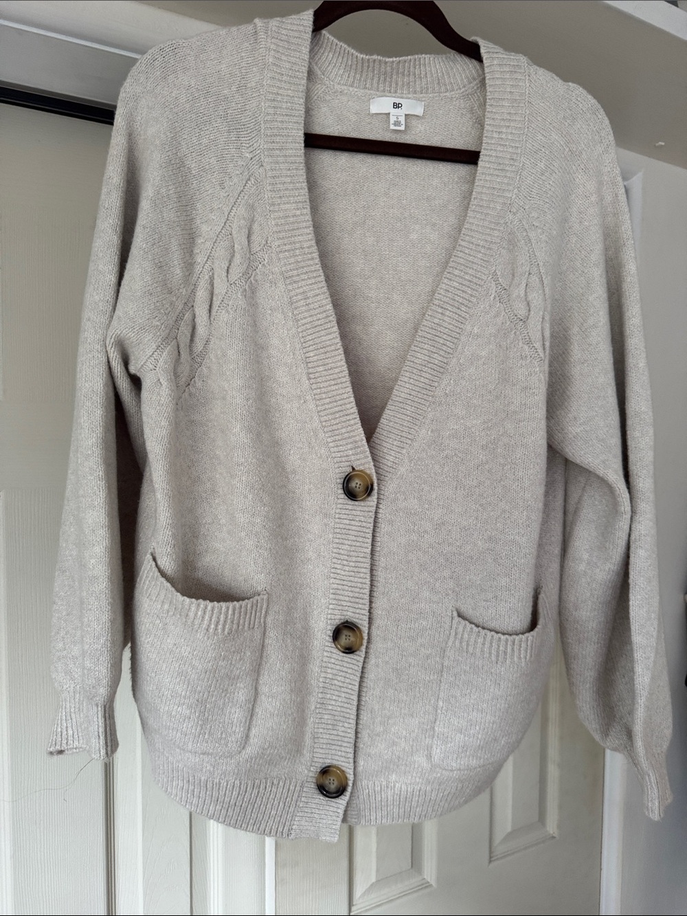 bp Neutral Cream Button-Front Knit Cardigan